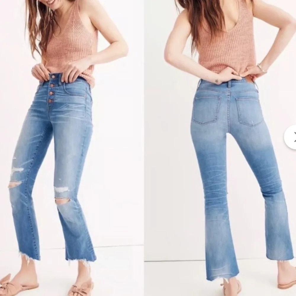 Madewell Cali Demi-Boot Jeans Medium Wash Cropped Distressed Button Fly Size 28
